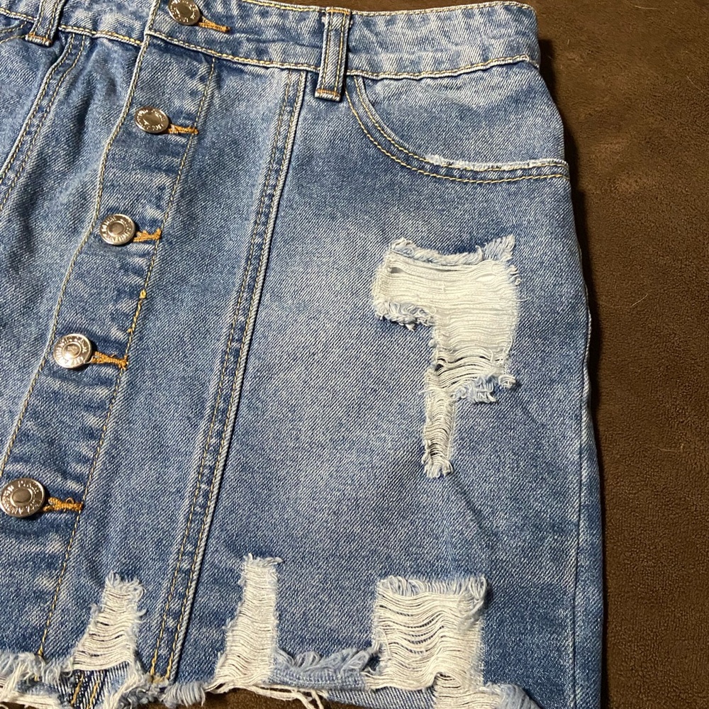 Litz Distressed Denim Mini Skirt size medium - Picture 3 of 8
